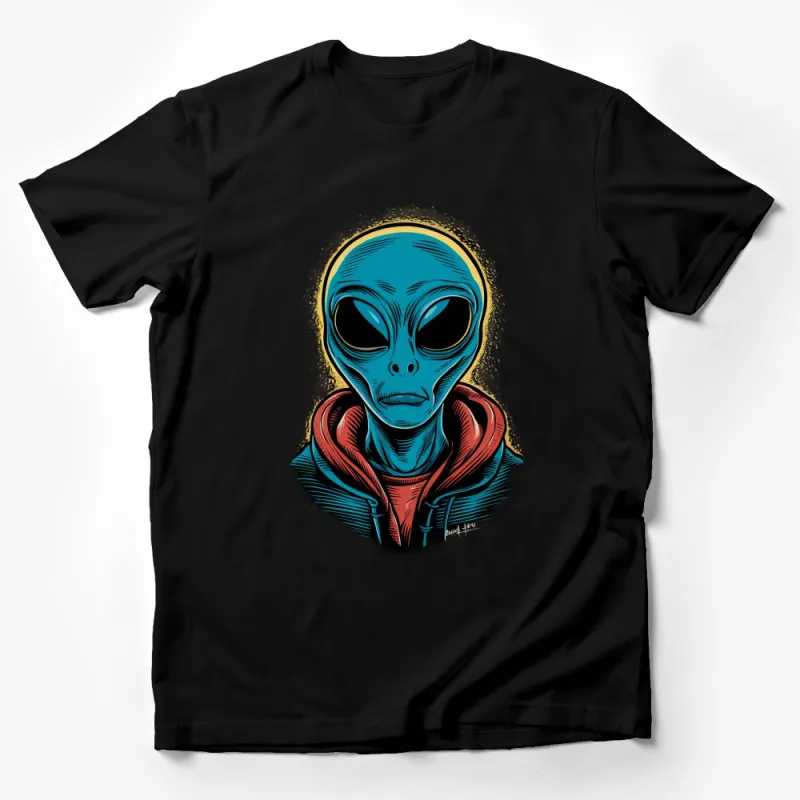 Alien Graphic T-Shirt, Cool Extraterrestrial in Hoodie, Unique Sci-Fi Art Tee, Unisex Male T-Shirt