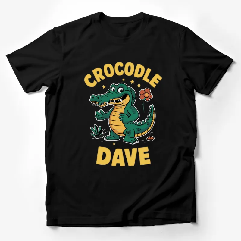 Cute Crocodile Dave Graphic T-Shirt, Fun Animal Cartoon Tee, Floral Kids and Adults Unisex Top Male T-Shirt