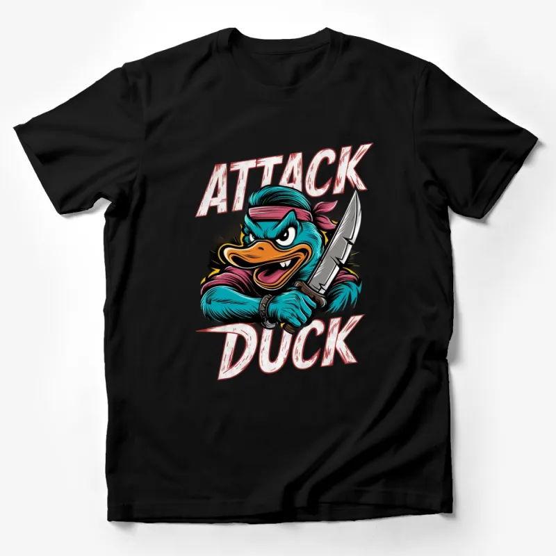 Funny Attack Duck T-Shirt, Cool Cartoon Duck with Knife, Unique Graphic Tee, Duck Lover Gift, Unisex Shirt Male T-Shirt