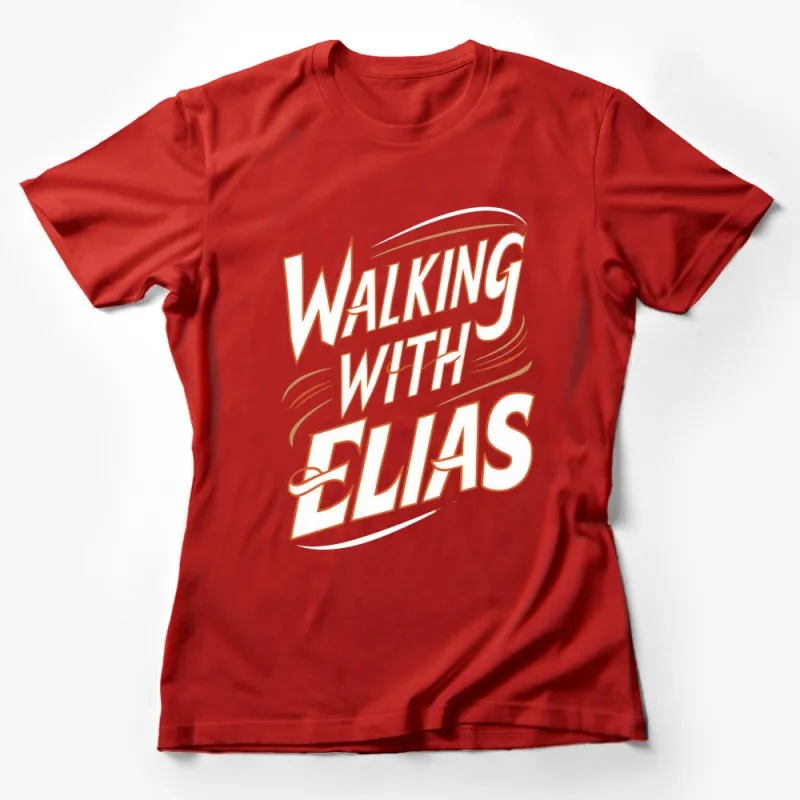 Walking With Elias Graphic Tee, Orange Lettering Logo T-Shirt, Music Inspired Fashion Top, Casual Street Style Female T-Shirt