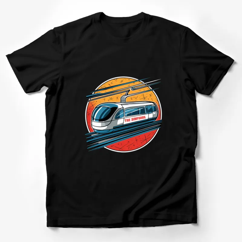 Retro Futuristic Train Sunset Design T-Shirt, Colorful Transit Graphics Tee, Unique Train Lover Gift Male T-Shirt