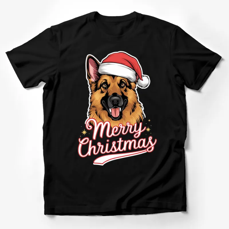 German Shepherd Christmas T-Shirt, Merry Christmas Dog Lover Gift, Holiday Festive Apparel for Pet Owners Male T-Shirt