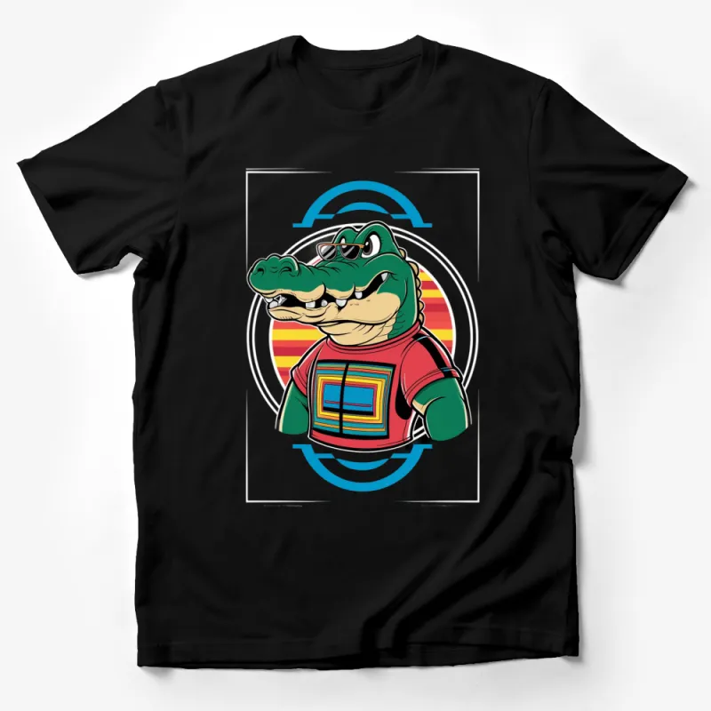 Cool Crocodile Graphic T-Shirt, Colorful Retro Style Crocodile, Vintage-Inspired Hipster Croc Tee, Unisex Male T-Shirt