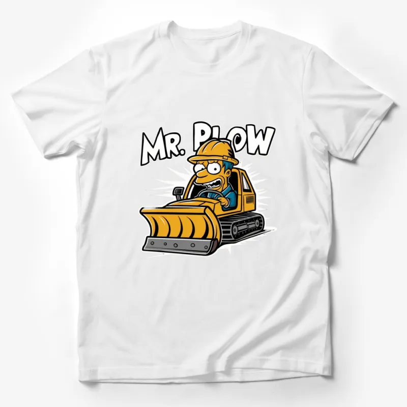 Mr. Plow Cartoon T-Shirt, Funny Snow Plow Driver Graphic Tee, Novelty Winter Clothing Gift Male T-Shirt