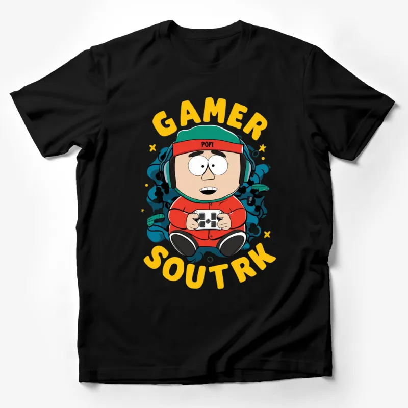 Funny Gamer T-Shirt, Cartoon Video Game Lover Tee, Red and Yellow Gaming Shirt, Gift for Gamers Male T-Shirt