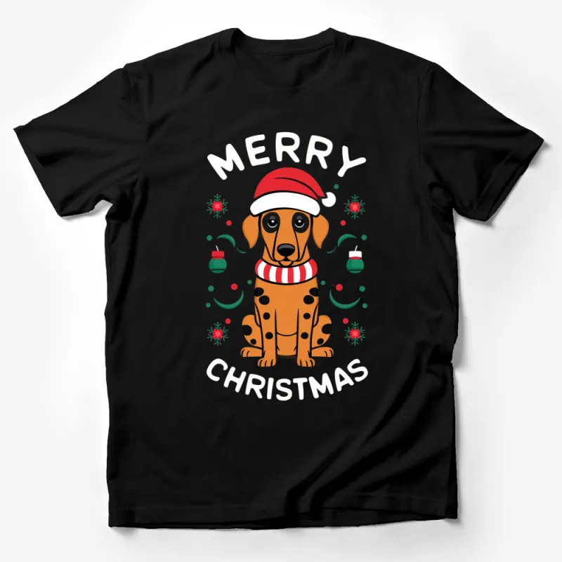 Cute Christmas Dachshund Dog T-Shirt, Festive Holiday Puppy Tee, Santa Hat Pet Lover Gift Male T-Shirt