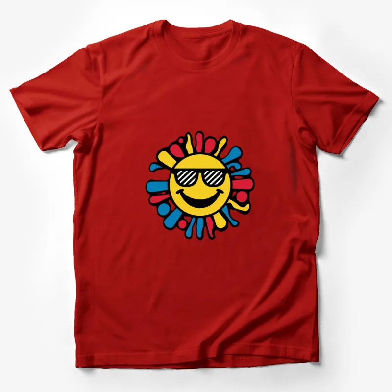 Colorful Smiling Sun with Sunglasses T-Shirt, Bright Summer Tee, Unisex Fashion Male T-Shirt