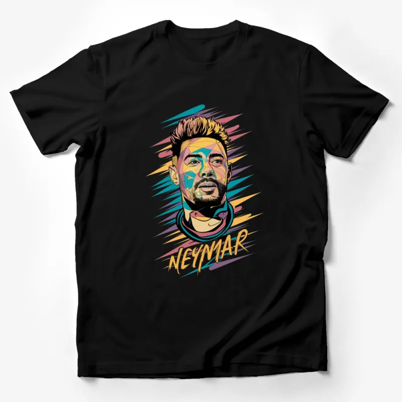 Colorful Abstract Neymar Portrait T-Shirt, Artistic Soccer Player Graphic Tee, Vibrant Sports Apparel Male T-Shirt