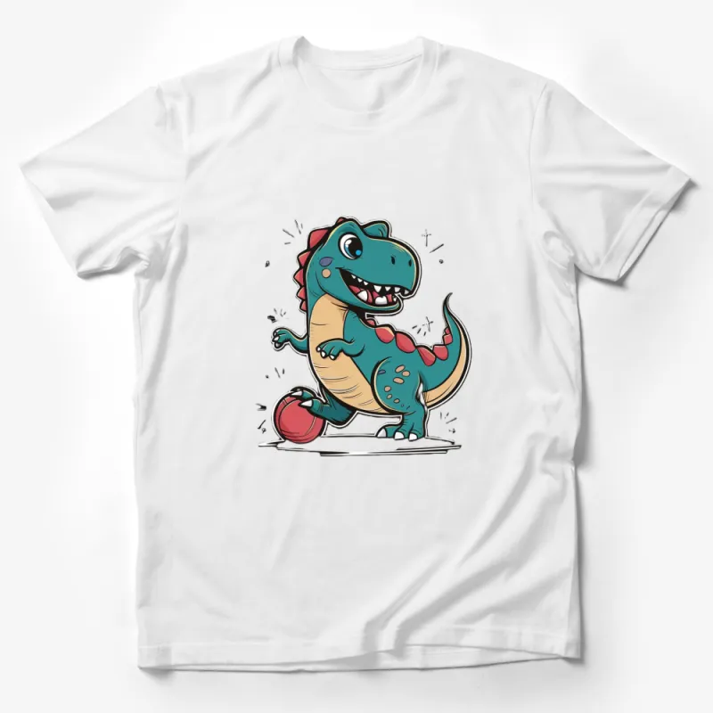 Cute Dinosaur T-Shirt, Colorful Cartoon Dino with Ball, Kids Fun Play Tee, Unique Graphic Design, Unisex Children's Clothing Male T-Shirt