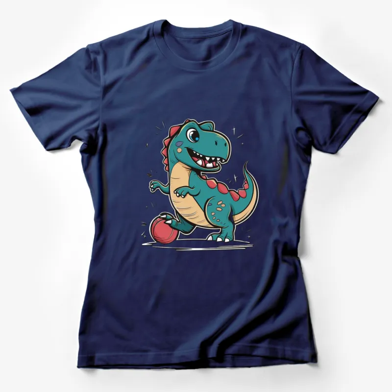 Cute Dinosaur T-Shirt, Colorful Cartoon Dino with Ball, Kids Fun Play Tee, Unique Graphic Design, Unisex Children's Clothing Female T-Shirt