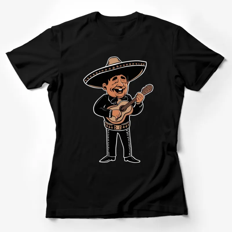 Funny Mariachi Guitar Player Cartoon T-Shirt, Musical Mexican Culture Tee, Unisex Graphic Shirt Female T-Shirt