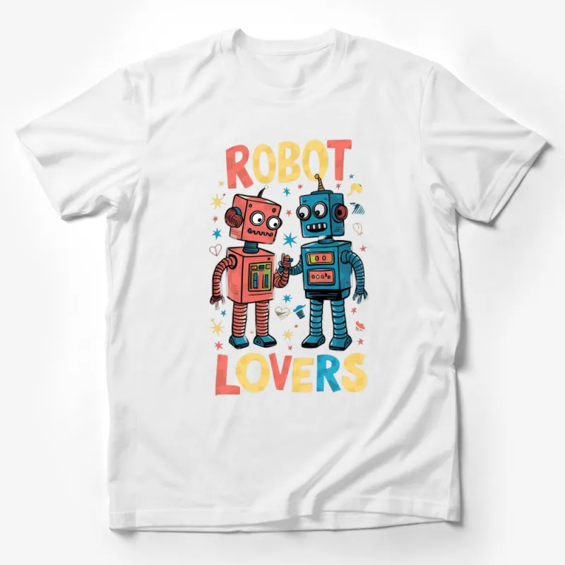 Robot Lovers T-Shirt, Cute Couple Robots Graphic Tee, Vintage Inspired Robot Design, Unisex T-Shirt Male T-Shirt