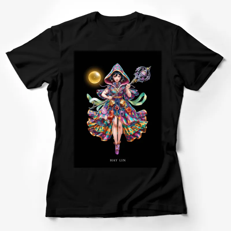 Fantasy Sorceress T-Shirt, Colorful Magic Witch Art Print, Mystical Female Mage Graphic Tee, Unique Gift Idea Female T-Shirt