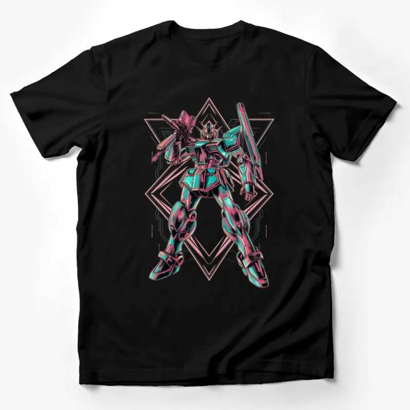 Retro Futuristic Robot Warrior T-Shirt, Vintage Mech Graphic Tee, Cyberpunk Style Top for Men and Women Male T-Shirt