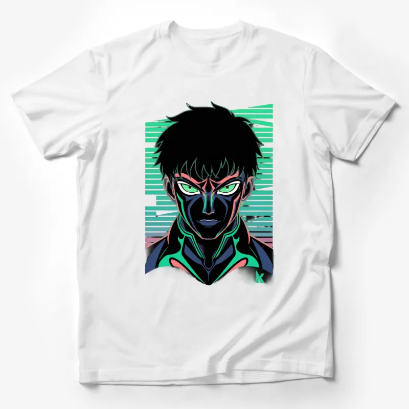 Neon Cyber Samurai Graphic T-Shirt, Vibrant Japanese Warrior Art Tee, Colorful Urban Anime Style, Unisex Clothing Male T-Shirt