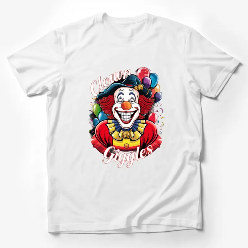 Colorful Clown Giggles Graphic Tee, Fun Circus Clown with Balloons T-Shirt, Unisex Adult Casual Wear Male T-Shirt