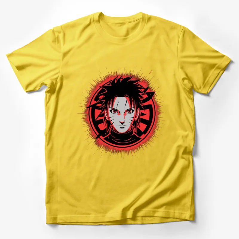 Anime Character Red and Black T-Shirt, Cool Anime Graphic Tee, Manga Style Apparel Male T-Shirt