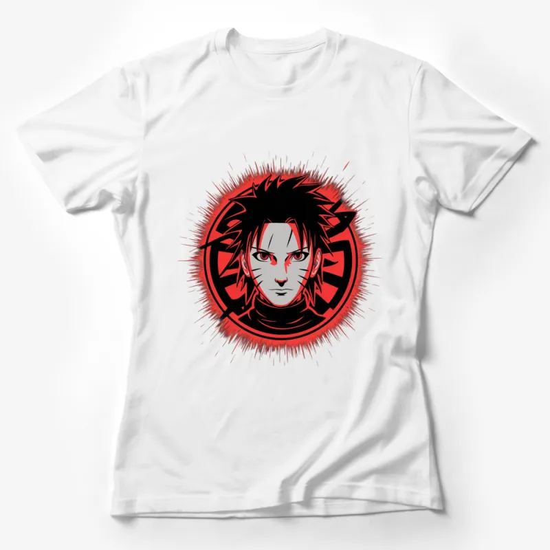 Anime Character Red and Black T-Shirt, Cool Anime Graphic Tee, Manga Style Apparel Female T-Shirt