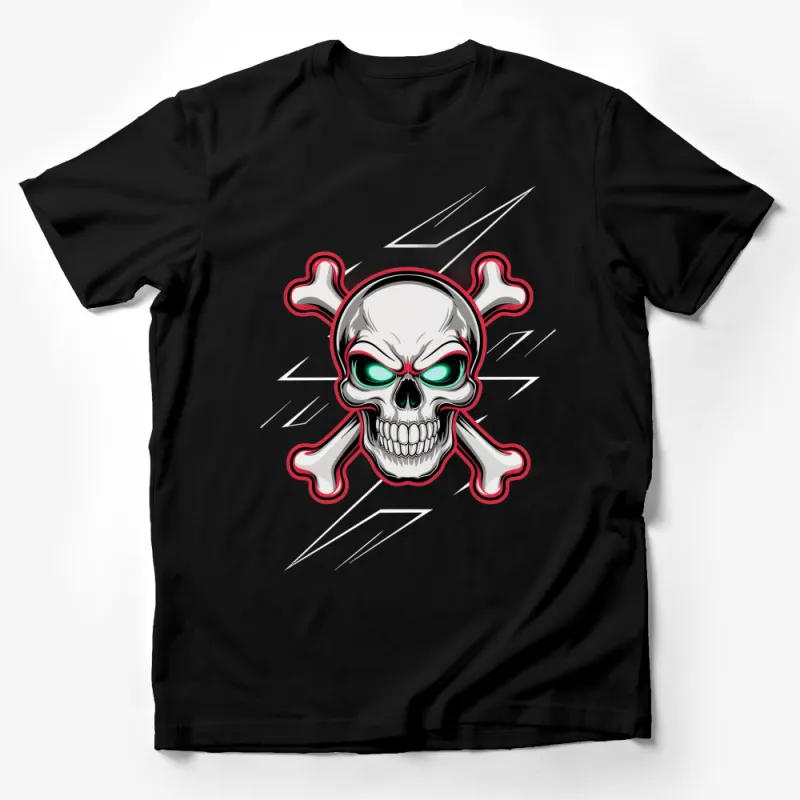 Men's Graphic Tee with Green Eyed Skull and Crossbones Design, Unique Bold Halloween Shirt Male T-Shirt