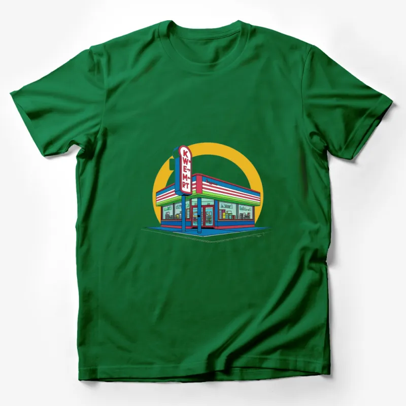 Vintage Style Kwempt Mart T-Shirt, Retro Diner Graphic Tee, Unique Pop Culture Inspired Casual Wear Male T-Shirt