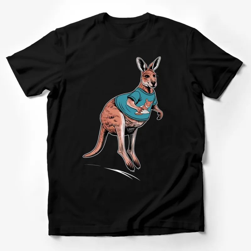 Cute Kangaroo and Joey T-Shirt, Fun Animal Graphic Tee, Blue Shirt, Wildlife Lover Gift Male T-Shirt