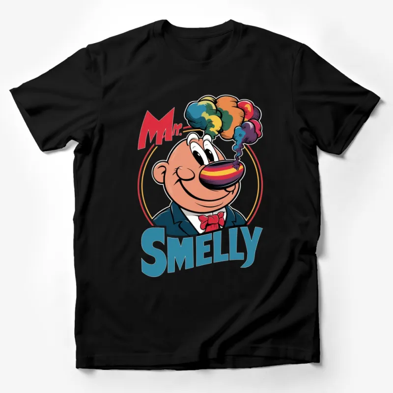 Colorful Mr. Smelly Cartoon Graphic T-Shirt, Funny Character Tee, Vibrant Comic Art Shirt Male T-Shirt