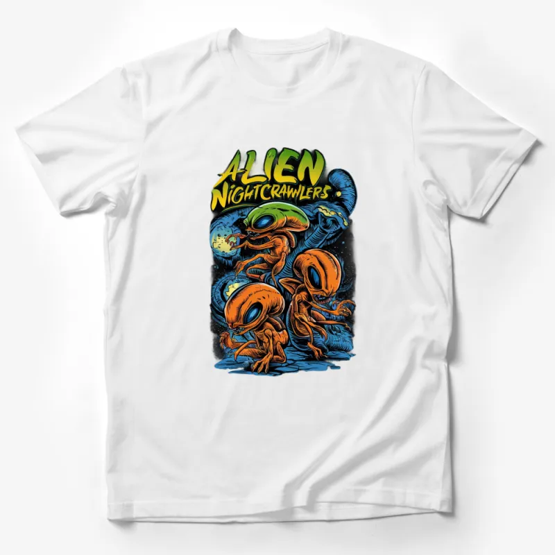 Alien Nightcrawlers Graphic T-Shirt, Colorful Vintage Sci-Fi Comic Style Tee Male T-Shirt