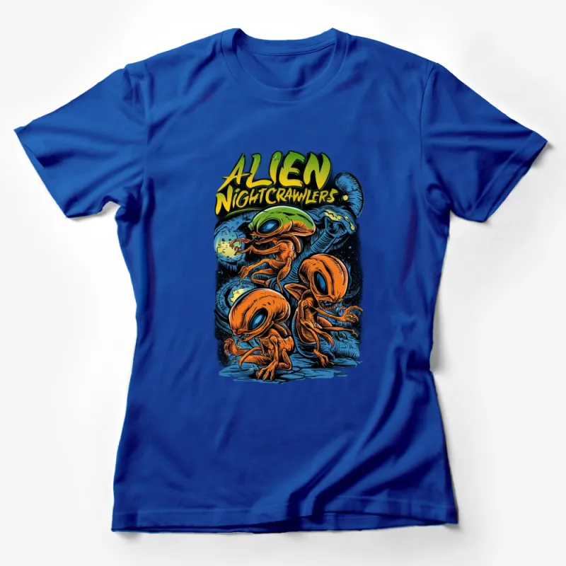 Alien Nightcrawlers Graphic T-Shirt, Colorful Vintage Sci-Fi Comic Style Tee Female T-Shirt