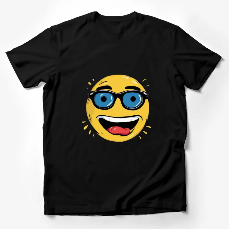 Funky Yellow Smiley Face T-Shirt, Cool Geek Glasses, Vibrant Casual Wear for All Male T-Shirt