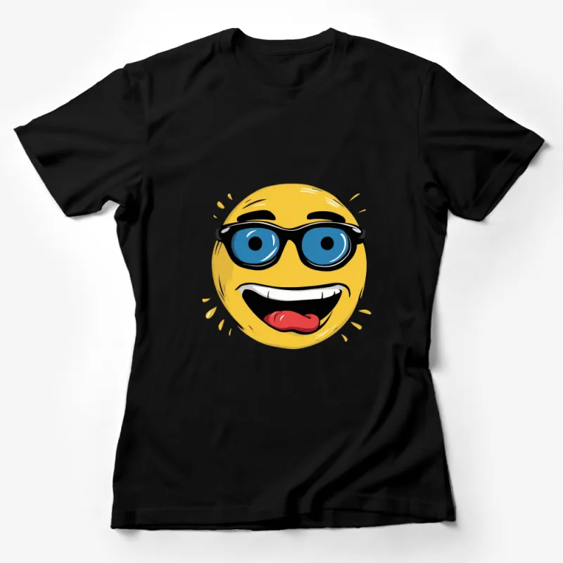 Funky Yellow Smiley Face T-Shirt, Cool Geek Glasses, Vibrant Casual Wear for All Female T-Shirt