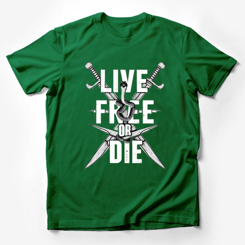 Live Free or Die Snake Sword Graphic Tee, Unisex Bold Statement T-Shirt, Freedom Inspired Fashion, Casual Streetwear Top Male T-Shirt