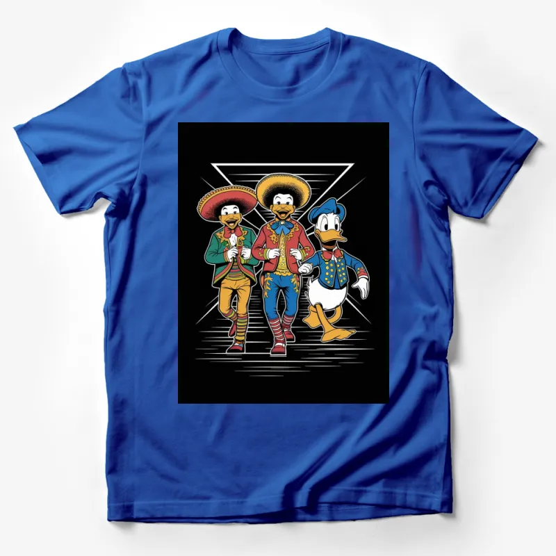 Vintage Cartoon Characters in Sombreros, Fiesta T-Shirt, Colorful Retro Graphic Tee, Unique Gift Male T-Shirt