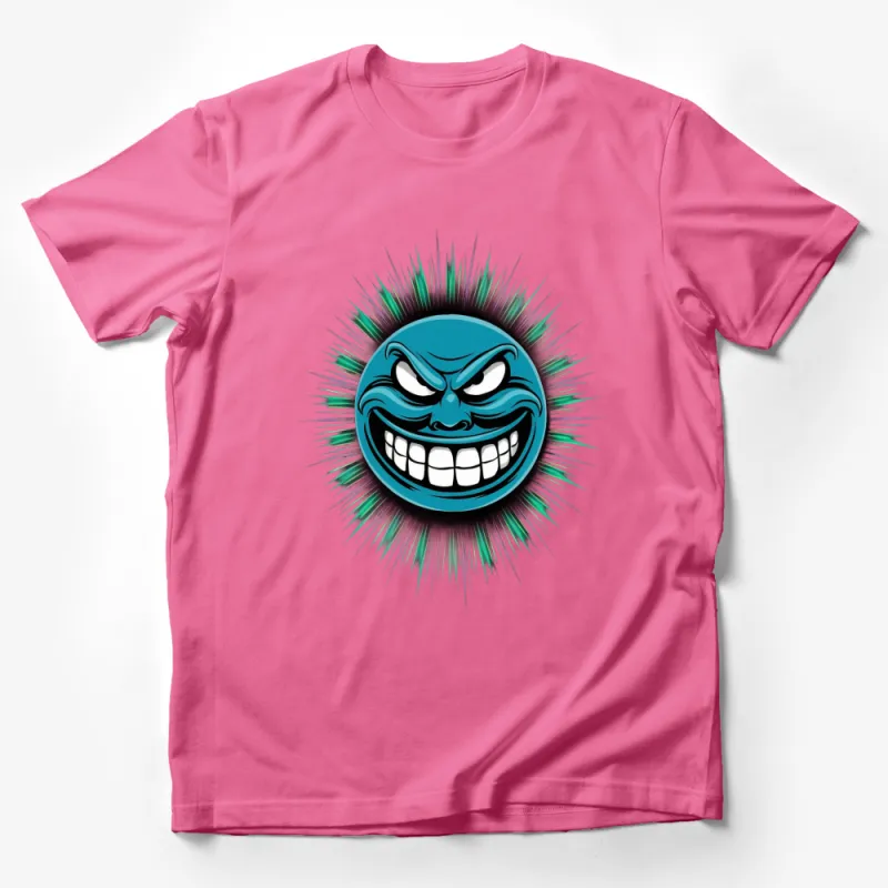 Vibrant Blue Monster Face T-Shirt, Eye-Catching Graphic Tee, Unisex Cartoon Style Shirt Male T-Shirt