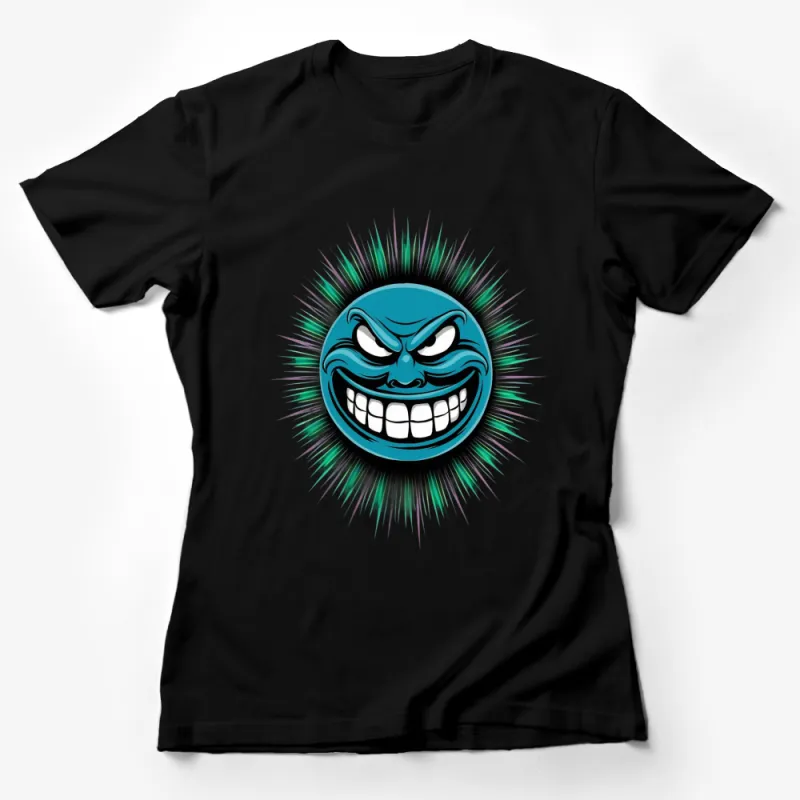 Vibrant Blue Monster Face T-Shirt, Eye-Catching Graphic Tee, Unisex Cartoon Style Shirt Female T-Shirt