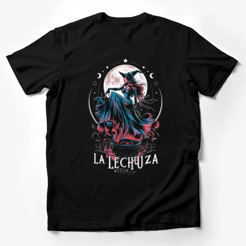 La Lechuza Witch Moon Fantasy Art T-Shirt - Magical Enchantress Crescent Moon Phase Graphic Tee Male T-Shirt