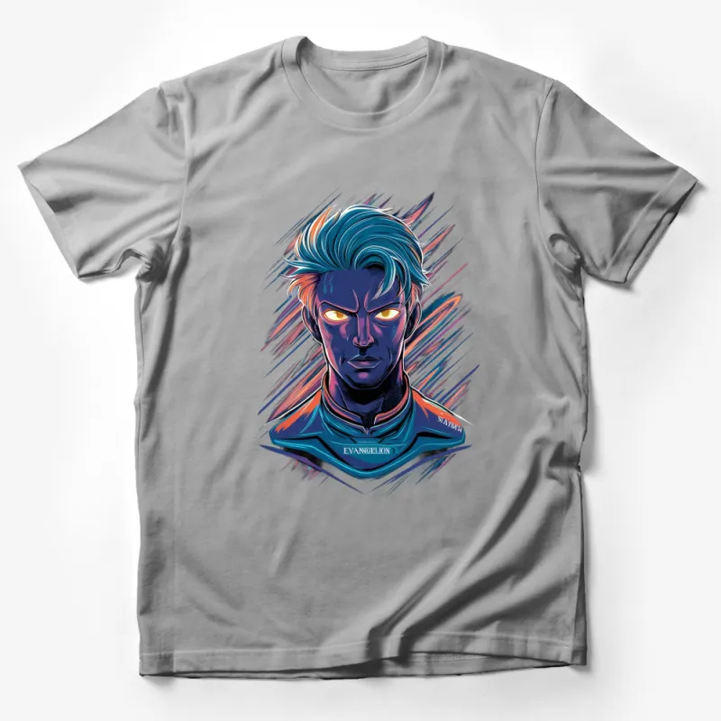 Evangelion Inspired Anime Character Dynamic Art T-Shirt, Vibrant Comic Style Apparel Male T-Shirt