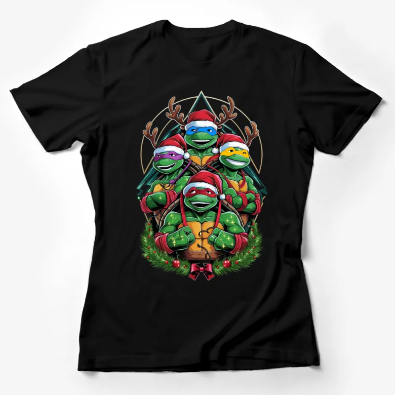 Holiday Ninja Turtles T-Shirt, Christmas Cartoon Character Shirt, Fun Festive Apparel, Gift Idea Female T-Shirt