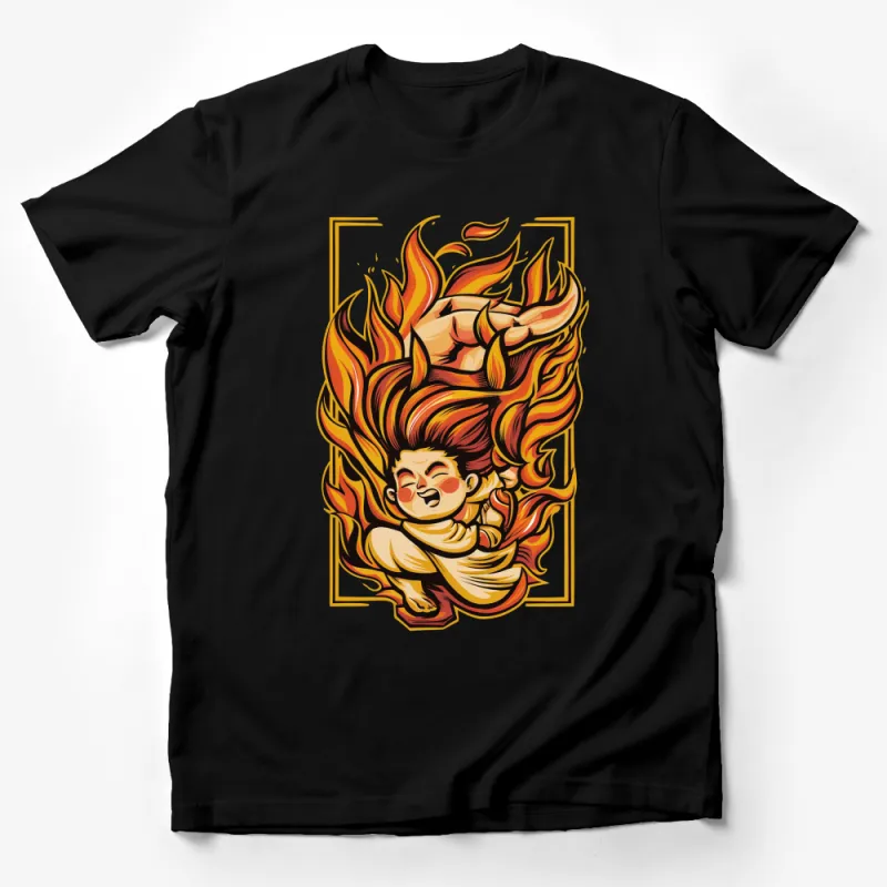 Fire Element Anime-Inspired T-Shirt, Vibrant Flame Graphics, Unisex Fashion Top Male T-Shirt