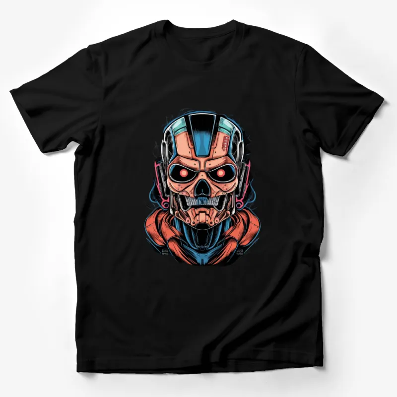 Futuristic Robot Skull T-Shirt, Cyberpunk Mechanical Head Tee, Graphic Sci-Fi Apparel, Unique Geek Gift Male T-Shirt