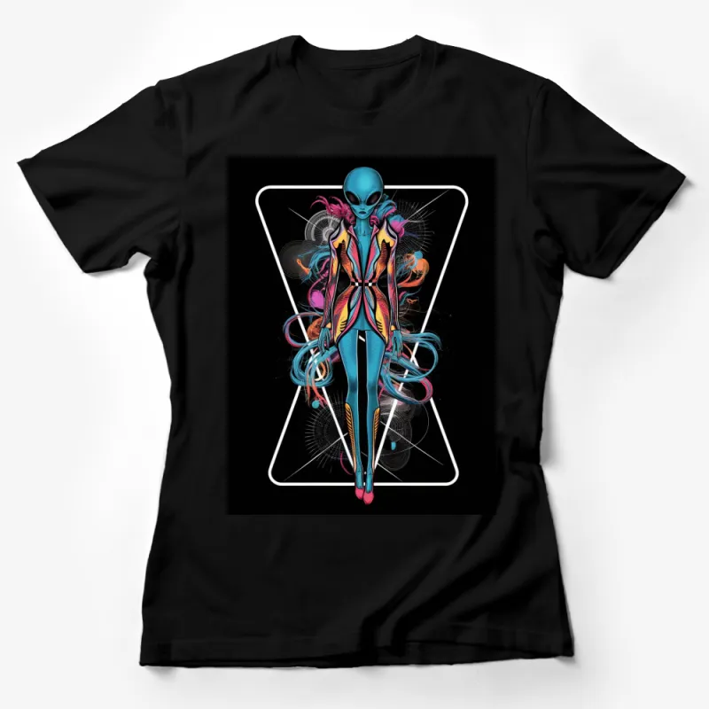 Alien Art Graphic T-Shirt, Colorful Extraterrestrial Design Tee, Unique Sci-fi Fashion, Unisex Adult Clothing Female T-Shirt