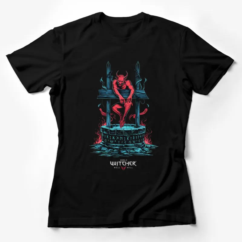 Witcher Well Inspired Graphic T-Shirt, Fantasy Game Red Demon Art, Unique Gift for Gamers, Unisex Tee Female T-Shirt