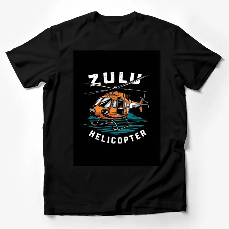 Zulu Helicopter Graphic T-Shirt, Orange Helicopter Design, Aviation Enthusiast Tee, Unisex Apparel Male T-Shirt