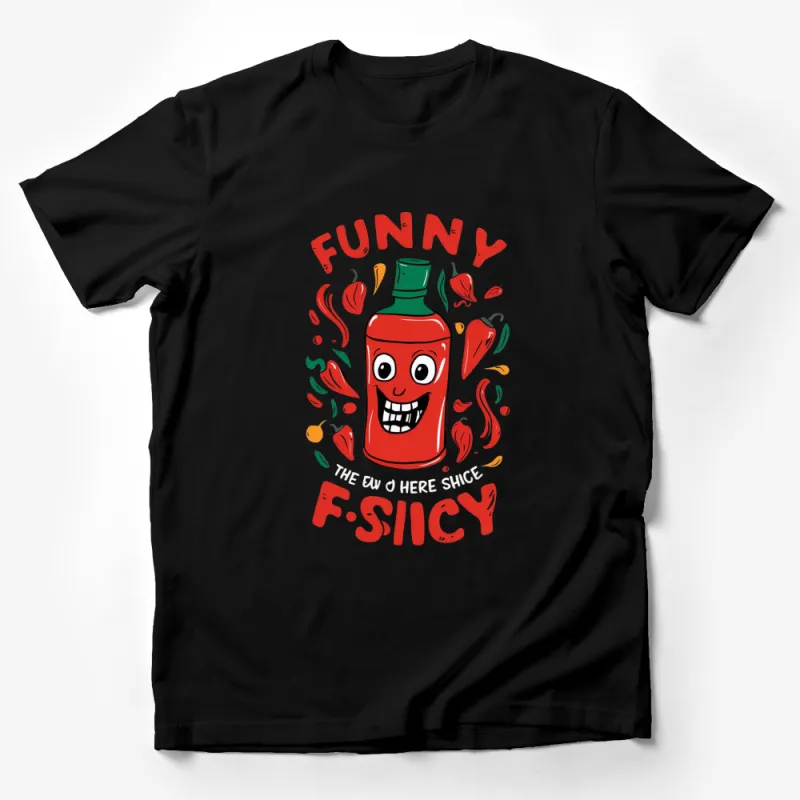 Funny Hot Sauce Bottle Graphic T-Shirt, Spicy Food Lover Tee, Red Chili Pepper Design Casual Wear Male T-Shirt