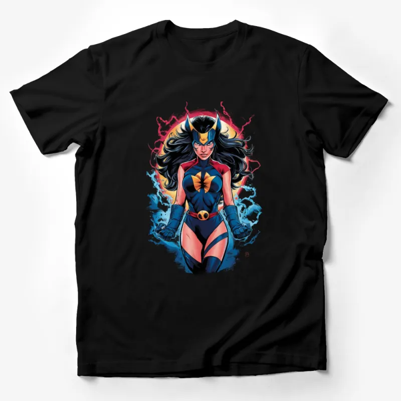 Superhero Comic Character T-Shirt, Colorful Warrior Graphic Tee, Unisex Casual Wear Shirt Male T-Shirt