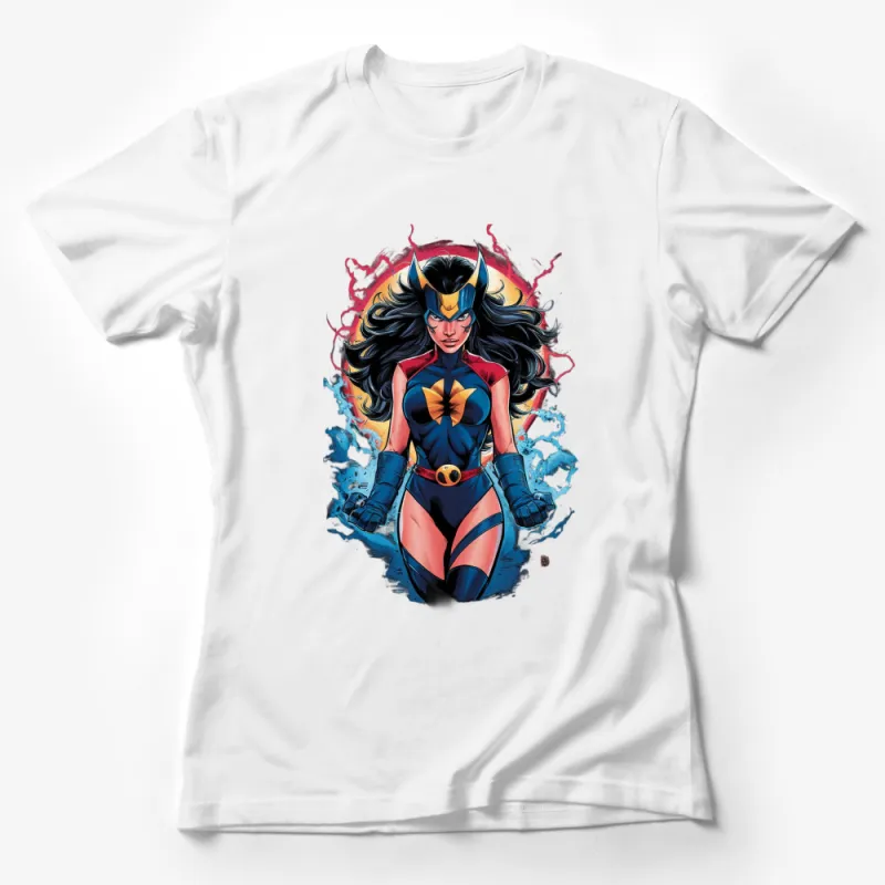 Superhero Comic Character T-Shirt, Colorful Warrior Graphic Tee, Unisex Casual Wear Shirt Female T-Shirt