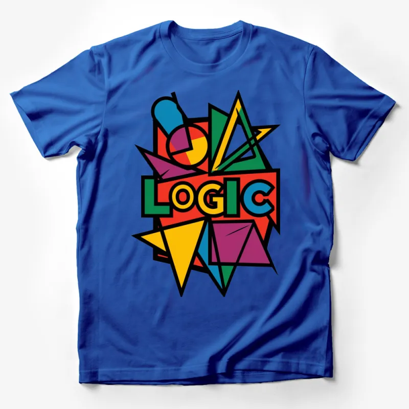 Colorful Abstract Geometry Logic Graphic T-Shirt, Unique Artistic Design Tee Male T-Shirt