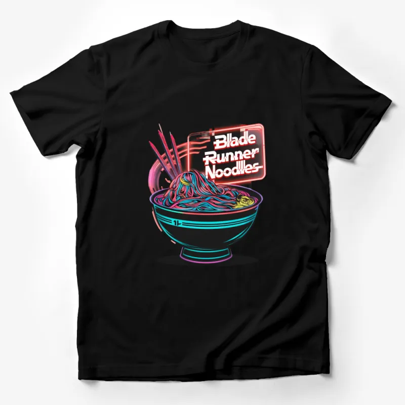 Blade Runner Noodles T-Shirt, Neon Colors, Futuristic Asian Cuisine Graphic Tee, Unisex Male T-Shirt