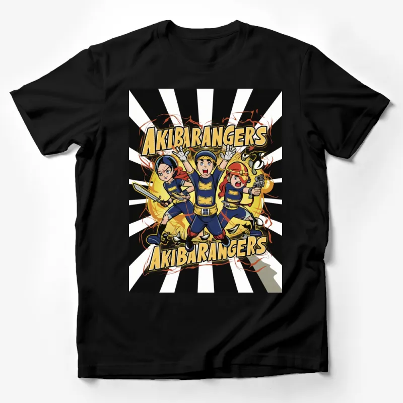 Akibarangers Anime T-Shirt, Colorful Superhero Graphic Tee, Japanese Inspired Design, Unisex Male T-Shirt