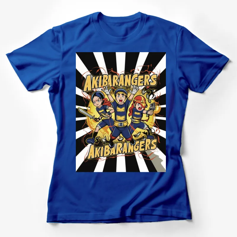 Akibarangers Anime T-Shirt, Colorful Superhero Graphic Tee, Japanese Inspired Design, Unisex Female T-Shirt