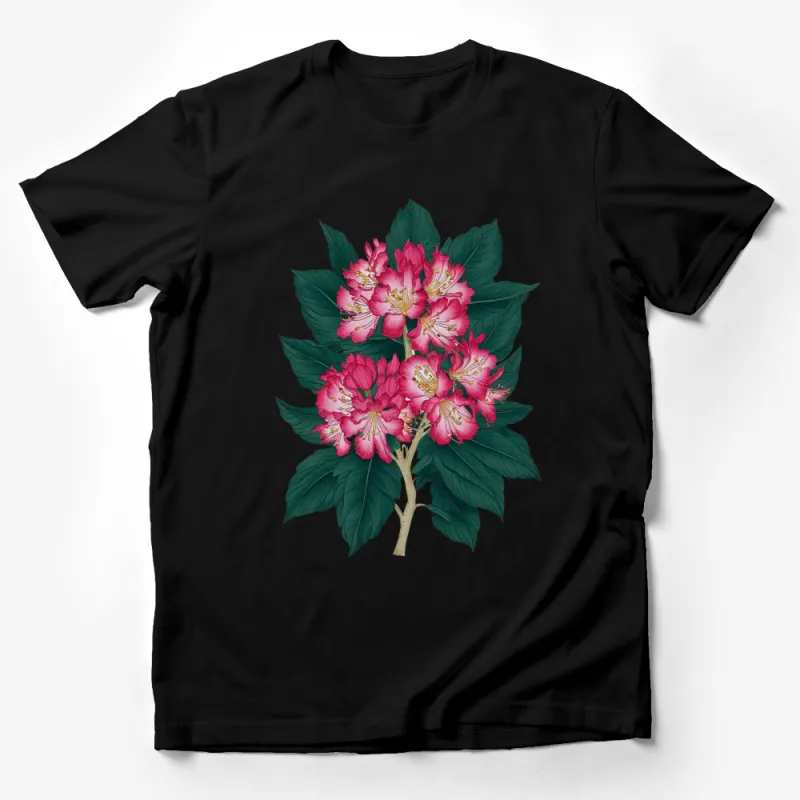 Floral T-Shirt with Pink Rhododendron Blossoms, Elegant Botanical Tee, Women's Fashion Top, Nature-Inspired Clothing Male T-Shirt